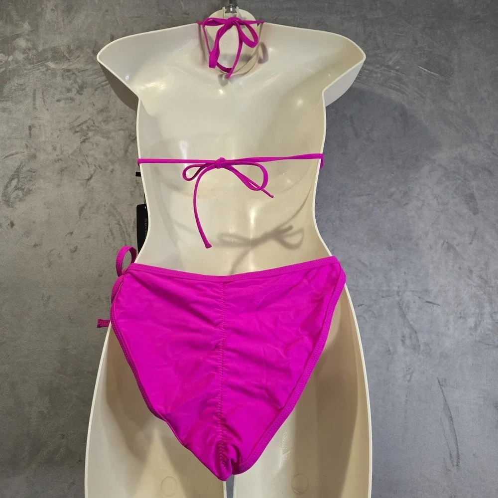 Suvimuga 2 Piece Bikini Set Swimsuit Medium Pink Triangle String Cheeky - Picture 3 of 6